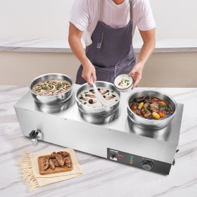 Electric Soup Warmer, Three 7.4QT Stainless Steel Round Pot 86~185Â°F Adjustable Temp, 1200W Commercial Bain Marie With Anti-dry Burn And Reset Button