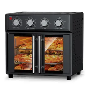 PlumChef 29.5 Quart Extra Large 6 Slices Air Fryer Convection Toaster Oven, French Door, 1700W, Multifunction Oven For Air Fryer, Toast, Grill, Defros