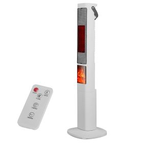 1500W Oscillating Ceramic Tower Space Heater With 3D Flame Portable Electric Heater With 3 Wind Modes Remote Control 5 Timer Overheat Tip-Over Protect