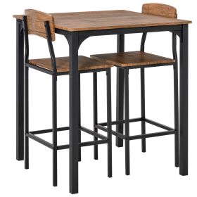 3 Piece Pub Table and Chairs, Small Kitchen Table and Chairs, Square Dining Table with 2 Stools, Walnut and Black