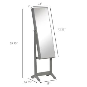 Full-Length Mirror Jewelry Storage Armoire W Lockable Door & Key, Gray