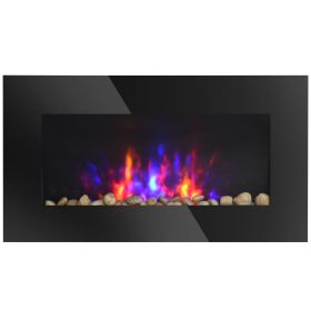 28.5" 1450W Electric Wall-Mounted Fireplace with Flame Effect, 7 Color Background Light, Black