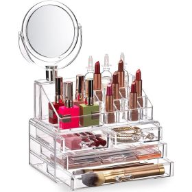 Clear Acrylic Clear Dustproof Makeup Storage, Organizer Drawers Large Skin Care Cosmetic Display Cases For Bathroom Stackable Storage Box With 4 Drawe