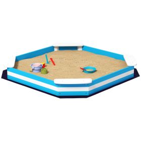 Kids Sandbox With 4 Corner Seats, Bottom Liner For Backyard, Garden, Outdoor, 52 X 52 X 6, Blue
