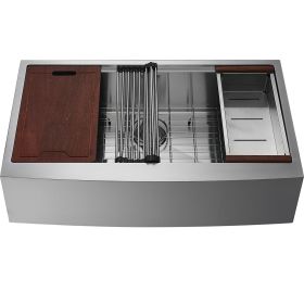 VEVOR Farmhouse Kitchen Sink, 304 Stainless Steel Drop-In Sinks, Top Mount Single Bowl Basin with Ledge & Accessories
