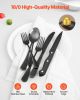 VEVOR 48-Piece Black Silverware Set with Steak Knives, Food-Grade Stainless Steel Flatware Utensils for 8, Mirror Finished Cutlery Set
