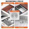 VEVOR Farmhouse Kitchen Sink, 304 Stainless Steel Drop-In Sinks, Top Mount Single Bowl Basin with Ledge & Accessories