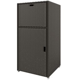 Outdoor Towel Rack For Pool W Drawer & Cabinet, Dark Brown