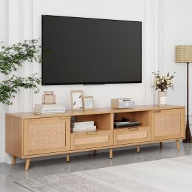 Rattan TV Stand For TVs Up To 85'', Modern Farmhouse Media Console, Entertainment Center With Solid Wood Legs, TV Cabinet For Living Room,Home Theatre
