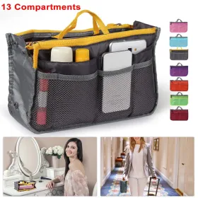 Women Lady Travel Insert Handbag Organiser Makeup Bags Toiletry Purse Liner W/Hand Strap (Option: Gray)