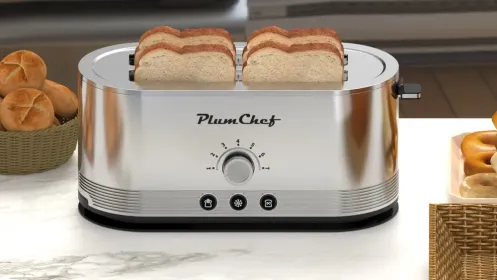 4-Slice Toaster, 7 Browning Settings, Defrost/Reheat Functions, Removable Crumb Tray, Full Body Stainless Steel Housing, Anti-Fingerprint, Anti-Jam, 1 (Option: Silver)
