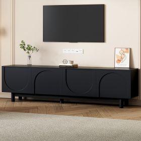 ON-TREND Graceful TV Stand With Arch Cabinets For TVs Up To 78'', Minimalist Entertainment Center With Solid Wood Legs, Practical Media Console With A (Option: Black)