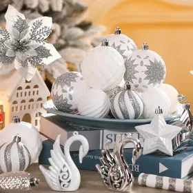 128pcs Christmas Balls Ornaments Set, Shatterproof Plastic Baubles Christmas Flowers, Ribbon Tree Topper For Xmas Tree Holiday Wedding Party Decoratio (Option: Silver)