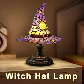 Handmade Gothic Witch Hat Night Light â€“Witch Hat Lamp Stained Glass LED Lamp, Spooky Halloween Decor, Indoor & Outdoor Witchcraft Gift, Unique Hallo (Option: Purple)