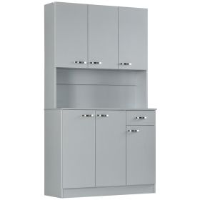 71" Kitchen Pantry Cabinet, Tall Storage Cabinet with Microwave Stand, Modern Kitchen Hutch with Countertop, 6 Doors, Storage Drawer, 3 Adjustable Sh (Option: Gray-1150x460x210 mm)