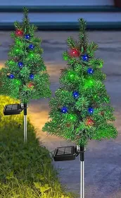 Solar Christmas Pathway Lights For Outdoor Decorations,Outside Christmas Tree Stake Lights,Waterproof Xmas Garden Stake Lights Patio Yard Garden Lawn (Option: 2pcs)