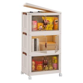 3Pcs Foldable Storage Bins With Lid Wheels Front Magnetic Door Fedex Shipping (Option: 193QT)