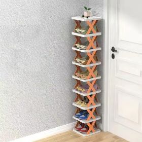 1Pc 9Tier Narrow Entryway Shoe Rack Plastic Vertical Shoe Organizer Space Saving Free Standing Shoes Storage Shelf Closet Hallway (Option: Orange)