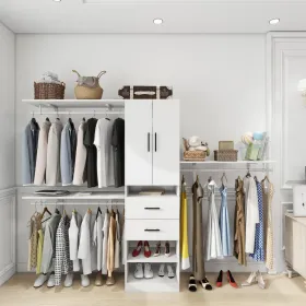 Closet Organizer System, Closet Organizers With Clothing Racks For Hanging Clothes, Closet System With Drawers ,Walk In Closet Organizers And Storage (Option: White)