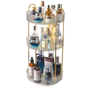 3 Tier Rotating Makeup Organizer 360Â° Spinning Perfume Cosmetic Storage Tray 55LBS Load Countertop Shelves For Lotion Lipstick (Option: White)