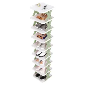 9Tier Narrow Entryway Shoe Rack Plastic Vertical Shoe Organizer Space Saving Free Standing Shoes Storage Shelf Closet Hallway (Option: Green)