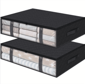 2 Pcs Over Wardrobe Storage Bag, Underbed Storage Containers, Storage Bin For Clothes, Blankets (Option: 2piece set in black)