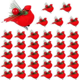 36 Pcs Red Cardinal With Clip On Christmas Tree Mini Ornament Red Feather Faux Birds Decorations Bird Craft Ornament For Christmas Tree Home Outdoor W (Option: PlayfulStyle)