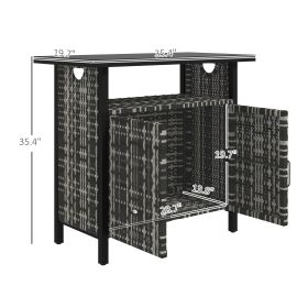 Outdoor Pool Towel Storage Cabinet Organizer, Outdoor Bar Table With Shelf And Cabinet, Pool Towel Holder Pool Valet With Weather-Resistant PE Rattan (Option: MixedGray)