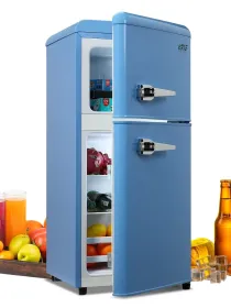KRIB BLING 3.5Cu.Ft Compact Refrigerator Mini Fridge With Freezer, Small Refrigerator With 2 Door, 7 Level Thermostat Removable Shelves For Kitchen, D (Option: Blue)