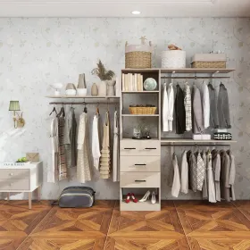 Closet Organizer System, Closet Organizers With Clothing Racks For Hanging Clothes, Closet System With Drawers ,Walk In Closet Organizers And Storage (Option: Oak)