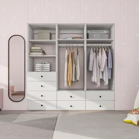 Livelylodge Modular Wardrobe Closet - Freestanding White Closet With Spacious Storage Shelves And Hanging Rods 70.86"W X 16.04"D X 70.86"H (Option: A1A2A2)