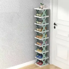 9Tier Narrow Entryway Shoe Rack Free Standing Vertical Shoe Organizer Plastic Shoes Storage Shelf Closet Hallway (Option: Blue)
