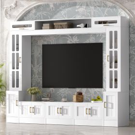 VIBE HAUS 98.4 W Wall Unit Entertainment Center With Bookshelves For TVs Up To 80, Modern TV Stand Media Console With Cabinets, Tempered Glass Doors A (Option: White)