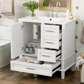 30 Bathroom Vanity , Modern Bathroom Cabinet With Sink Combo Set, Bathroom Storage Cabinet With A Soft Closing Door And 3 Drawers, Solid Wood Frame (Option: White)
