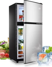 KRIB BLING 3.5Cu.Ft Compact Refrigerator Mini Fridge With Freezer, Small Refrigerator With 2 Door, 7 Level Thermostat Removable Shelves For Kitchen, D (Option: Silver)