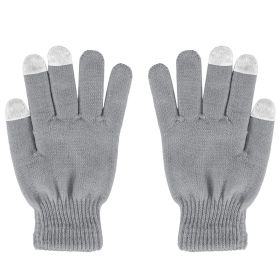 3 Color Options -- 1 Pair Unisex Winter Knit Gloves Touchscreen Outdoor Windproof Cycling Skiing Warm Gloves (Option: Grey)