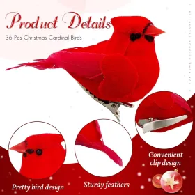 36 Pcs Red Cardinal With Clip On Christmas Tree Mini Ornament Red Feather Faux Birds Decorations Bird Craft Ornament For Christmas Tree Home Outdoor W (Option: Sturdy)