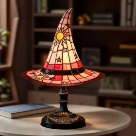 Witch Hat Lamps, Handcrafted Stained Glass Resin Wizard Hat Light Gothic Table Lamp For Halloween Decor, Spooky Night Light For Bedroom And Indoor Par (Option: Red)