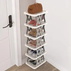 6 Tier Foldable Shoe Rack Vertical Shoe Organizer Narrow Shoe Rack For Small Spaces Space Saving Free Standing For Corner Entryway Hallway Bedroom (Option: Grey)