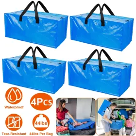 4Pcs Moving Bags Heavy Duty Container Reusable Plastic Totes Blue Moving Bin Zippered Storage Bag (Option: Blue)