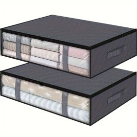 2 Pcs Over Wardrobe Storage Bag, Underbed Storage Containers, Storage Bin For Clothes, Blankets (Option: 2piece gray set)