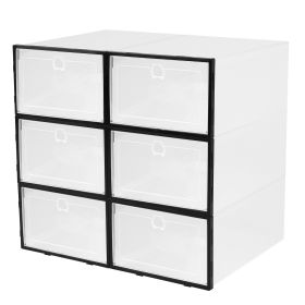6Pcs Collapsible Shoe Box Stackable Shoe Storage Bin Transparent Dustproof PP Shoe Organizer Container (Option: Black)