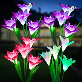 Outdoor Solar Lights, 4 Pack Solar Garden Light With Bigger Lily Flowers, Waterproof 7 Color Changing Solar Lights Outdoor - Bigger Panel For Patio Ya (Option: 8Pcs)
