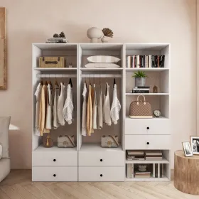 Closet Organizer System, 71"H Walk In Closet System With Drawers, Wood Armoire Wardrobe Closet With Shelves, DIY Wood Closet System With Closet Shelve (Option: YGA2A2A3)