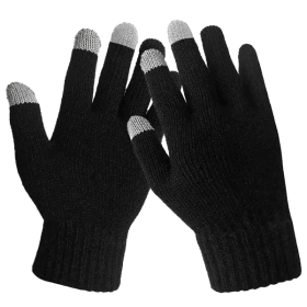 Unisex Touch Screen Gloves Full Finger Winter Warm Knitted Gloves For Warmth Running Cycling Camping Hiking (Option: Black)