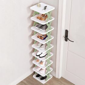 1Pc 9Tier Narrow Entryway Shoe Rack Plastic Vertical Shoe Organizer Space Saving Free Standing Shoes Storage Shelf Closet Hallway (Option: Green)